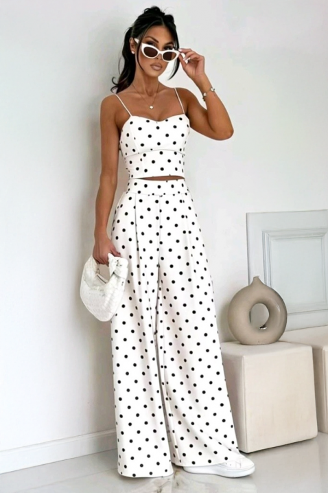 Letni komplet damski w groszki - spodnie i top DANILITA BLACK, Kolor : biały, IVET.PL - Modna odzież