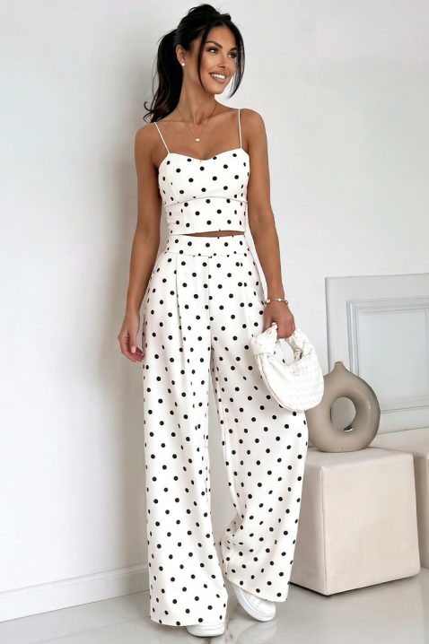 Letni komplet damski w groszki - spodnie i top DANILITA BLACK, Kolor : biały, IVET.PL - Modna odzież