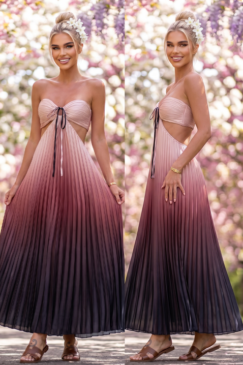 Długa plisowana sukienka damska z efektem ombre GINEVRA WHITE, Kolor : wielokolorowy, IVET.PL - Modna odzież