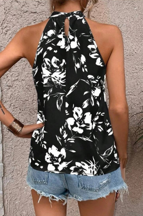 Top damski z dekoltem typu halter i kwiatowym nadrukiem DORVINA, Kolor : czarny z białym, IVET.PL - Modna odzież