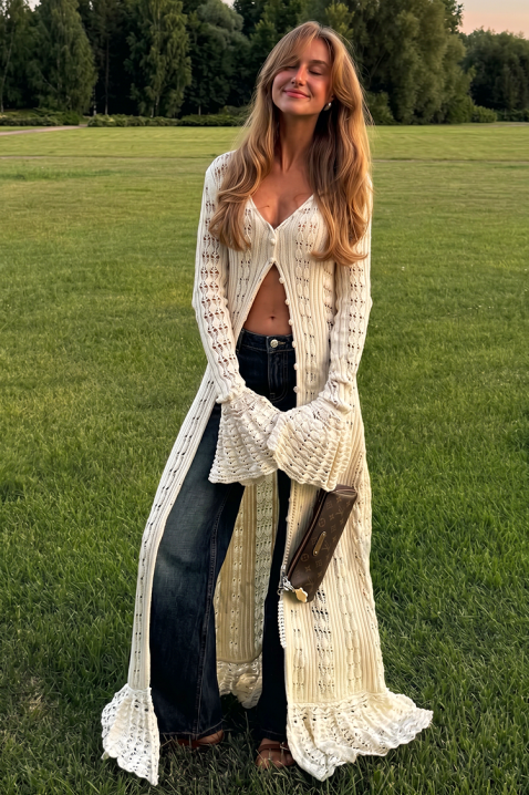 Uniwersalny dzianinowy kardigan o przewiewnych liniach FENERITA, Kolor :  beżowy, IVET.PL - Modna odzież