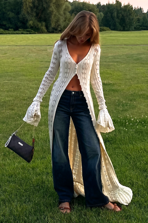 Uniwersalny dzianinowy kardigan o przewiewnych liniach FENERITA, Kolor :  beżowy, IVET.PL - Modna odzież