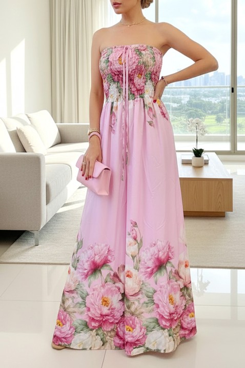 Długa sukienka damska z kwiatowym nadrukiem i gorsetem LAREZA, Kolor : wielokolorowy, IVET.PL - Modna odzież