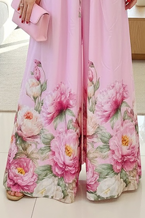 Długa sukienka damska z kwiatowym nadrukiem i gorsetem LAREZA, Kolor : wielokolorowy, IVET.PL - Modna odzież