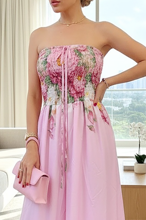 Długa sukienka damska z kwiatowym nadrukiem i gorsetem LAREZA, Kolor : wielokolorowy, IVET.PL - Modna odzież