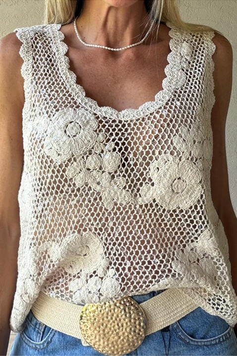 Atrakcyjny top w stylu boho z motywami kwiatowymi FLORINDANA, Kolor : ecru, IVET.PL - Modna odzież