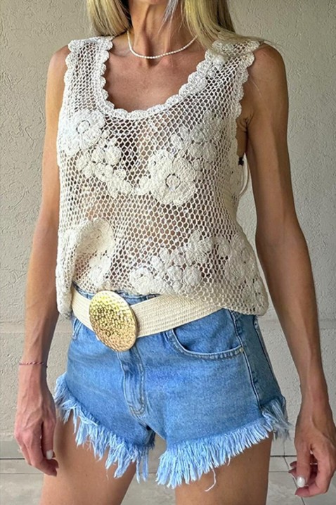 Atrakcyjny top w stylu boho z motywami kwiatowymi FLORINDANA, Kolor : ecru, IVET.PL - Modna odzież