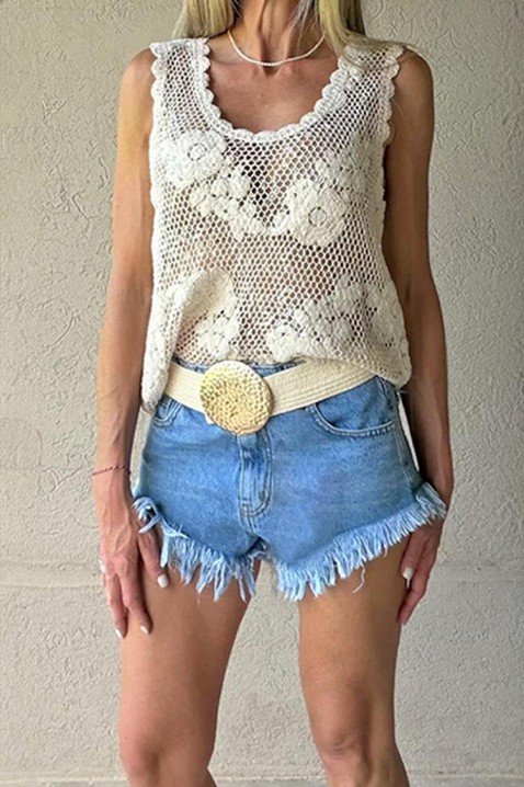 Atrakcyjny top w stylu boho z motywami kwiatowymi FLORINDANA, Kolor : ecru, IVET.PL - Modna odzież