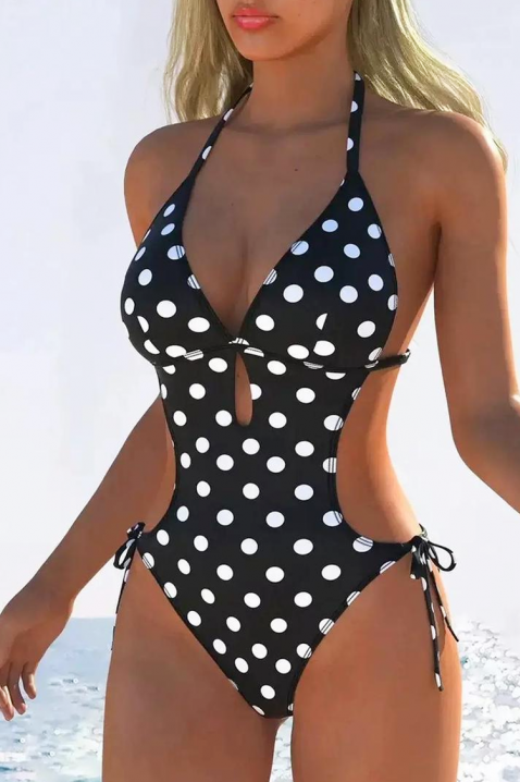 Jednoczęściowy kostium kąpielowy w groszki z wiązaniem MONZELIA, Kolor : czarny z białym, IVET.PL - Modna odzież