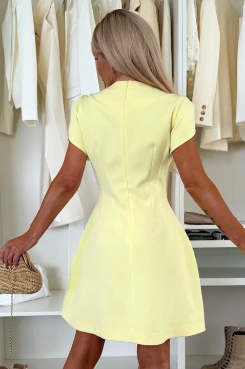 Elegancka krótka sukienka ze złotymi akcentami LILANA YELLOW, Kolor : żółty, IVET.PL - Modna odzież
