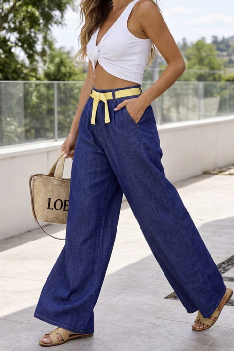 Luźne jeansy LUXERA BLUE z ozdobnym paskiem, Kolor : denim, IVET.PL - Modna odzież