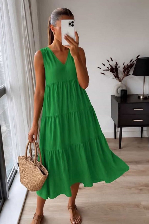 Zwiewna damska sukienka midi na lato z dekoltem V-neck VELRINA GREEN, Kolor : zielony, IVET.PL - Modna odzież