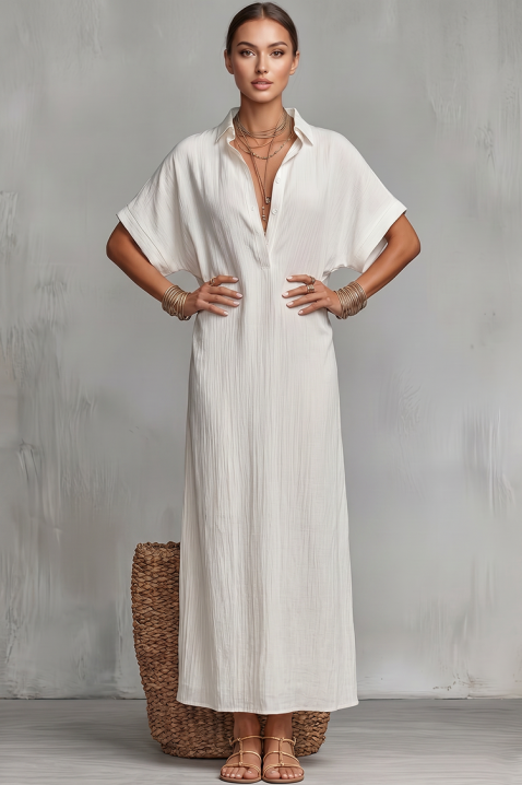 Lniana sukienka z dekoltem V-neck JADANA WHITE, Kolor : biały, IVET.PL - Modna odzież