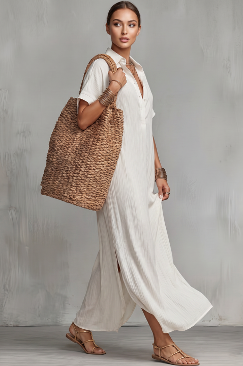 Lniana sukienka z dekoltem V-neck JADANA WHITE, Kolor : biały, IVET.PL - Modna odzież