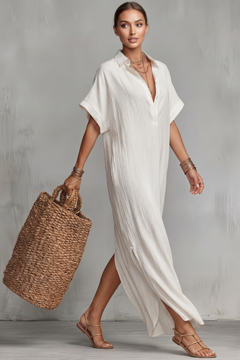 Lniana sukienka z dekoltem V-neck JADANA WHITE, Kolor : biały, IVET.PL - Modna odzież