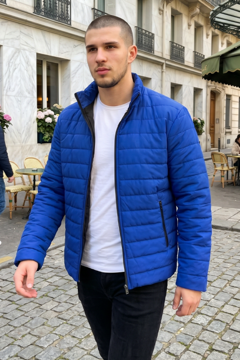 Męska lekka pikowana kurtka z wysokim kołnierzem VEKTOR BLUE, Kolor : chabrowy, IVET.PL - Modna odzież