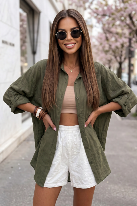 Luźna letnia koszula z guzikami LILIBEL KHAKI, Kolor : khaki, IVET.PL - Modna odzież