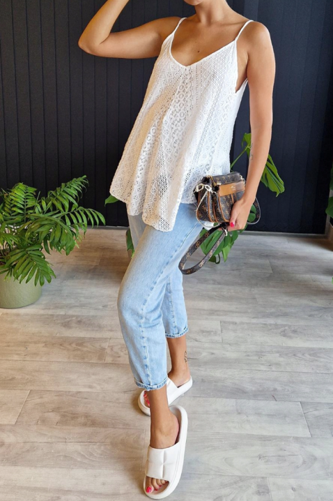 Damski top z delikatnej koronki w stylu boho BOGELSA WHITE, Kolor : biały, IVET.PL - Modna odzież