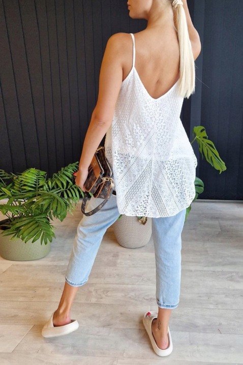 Damski top z delikatnej koronki w stylu boho BOGELSA WHITE, Kolor : biały, IVET.PL - Modna odzież