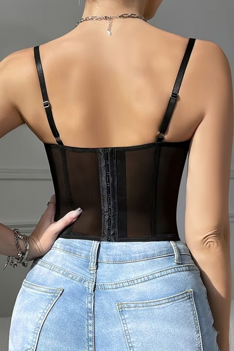 Gorset damski z delikatną koronką i cienkimi ramiączkami KROELIA BLACK, Kolor : czarny, IVET.PL - Modna odzież