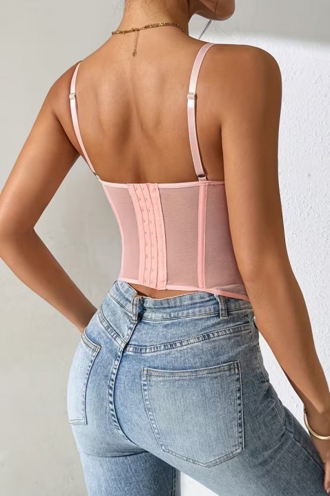 Gorset damski z delikatnej koronki i cienkimi ramiączkami KROELIA PINK, Kolor : różowy, IVET.PL - Modna odzież