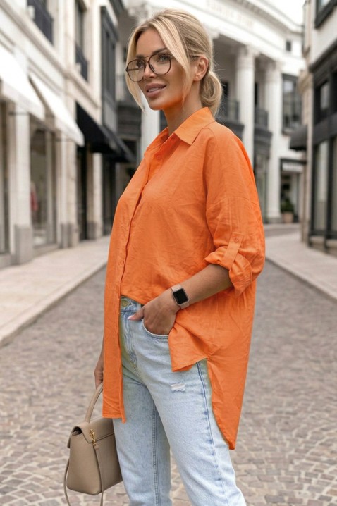 Koszula damska oversize o czystym designie i luźnym kroju LONELIA ORANGE, Kolor : pomarańczowy, IVET.PL - Modna odzież