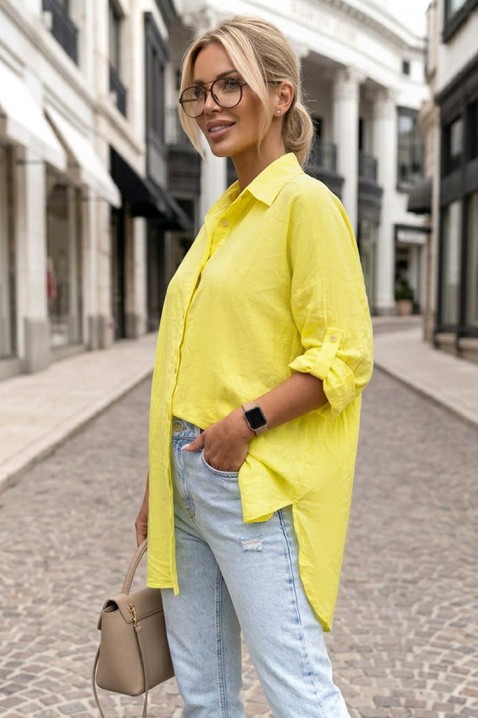 Luźna koszula damska oversize o minimalistycznym kroju i luźnym kroju LONELIA YELLOW, Kolor : żółty, IVET.PL - Modna odzież