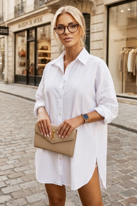 Luźna koszula damska oversize o minimalistycznym kroju i luźnym kroju LONELIA WHITE, Kolor : biały, IVET.PL - Modna odzież