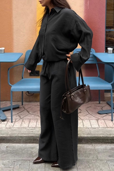 Luźny komplet damski z luźną koszulą i szerokimi spodniami KYLARELA BLACK, Kolor : czarny, IVET.PL - Modna odzież