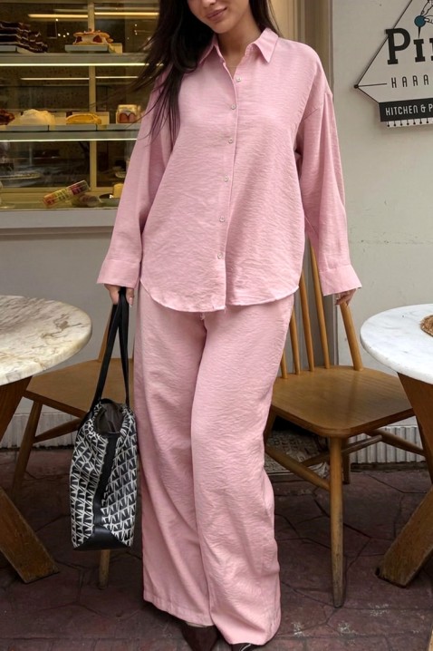 Swobodny damski zestaw z luźną koszulą i szerokimi spodniami KYLARELA PINK, Kolor : różowy, IVET.PL - Modna odzież