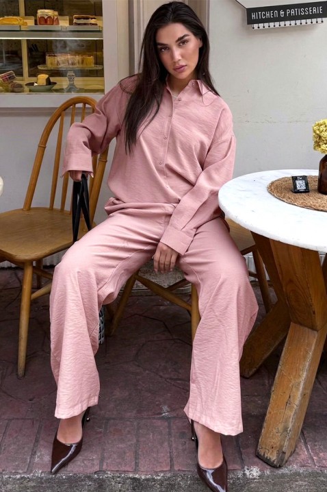 Swobodny damski zestaw z luźną koszulą i szerokimi spodniami KYLARELA PINK, Kolor : różowy, IVET.PL - Modna odzież
