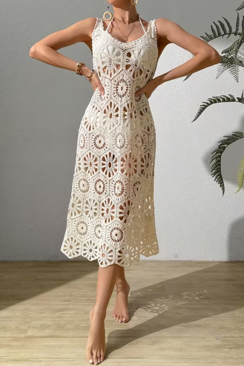 Dzianinowa sukienka plażowa midi w stylu boho KALISIMA ECRU, Kolor : ecru, IVET.PL - Modna odzież