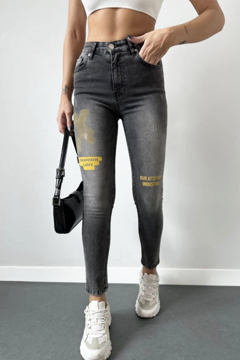 Damskie jeansy z wysokim stanem i dopasowanymi detalami ALVERINA, Kolor : denim, IVET.PL - Modna odzież