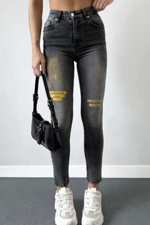 Damskie jeansy z wysokim stanem i dopasowanymi detalami ALVERINA, Kolor : denim, IVET.PL - Modna odzież
