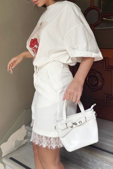 Eleganckie szorty damskie z koronkowym akcentem ZAFLORA ECRUIVET.PL - Modna odzież