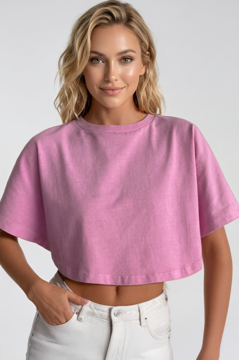 Damski skrócony T-shirt w minimalistycznym stylu VITAMA PINK, Kolor : różowy, IVET.PL - Modna odzież