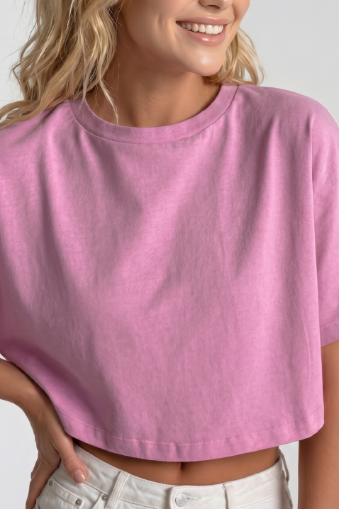 Damski skrócony T-shirt w minimalistycznym stylu VITAMA PINK, Kolor : różowy, IVET.PL - Modna odzież
