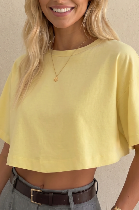 Damski skrócony T-shirt w minimalistycznym stylu VITAMA YELLOW, Kolor : żółty, IVET.PL - Modna odzież