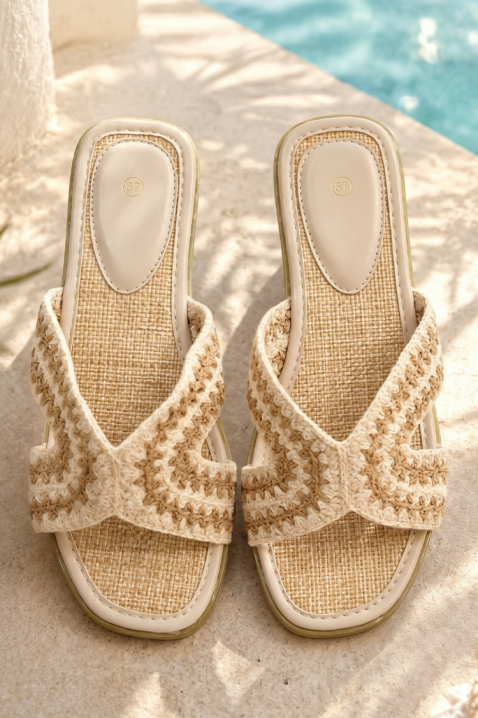 Damskie klapki casualowe z dzianinowym wzorem KREMELA BEIGE, Kolor :  beżowy, IVET.PL - Modna odzież