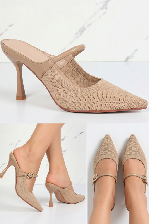 Eleganckie buty damskie z noskiem i obcasem w szpic VITARITA BEIGE, Kolor :  beżowy, IVET.PL - Modna odzież