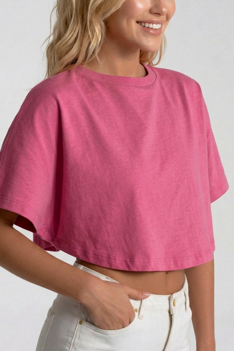 Damski skrócony T-shirt w minimalistycznym stylu VITAMA PINK, Kolor : różowy, IVET.PL - Modna odzież