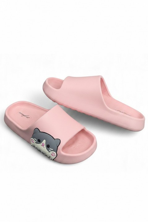 Damskie klapki z nadrukiem kotka KEYTINA PINK, Kolor : różowy, IVET.PL - Modna odzież