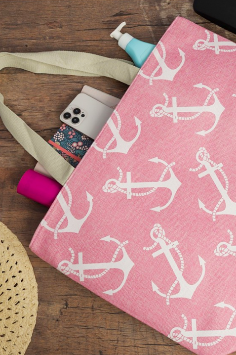 Torba plażowa w marynistycznym stylu z kotwicami MARTINALA PINK, Kolor : różowy, IVET.PL - Modna odzież