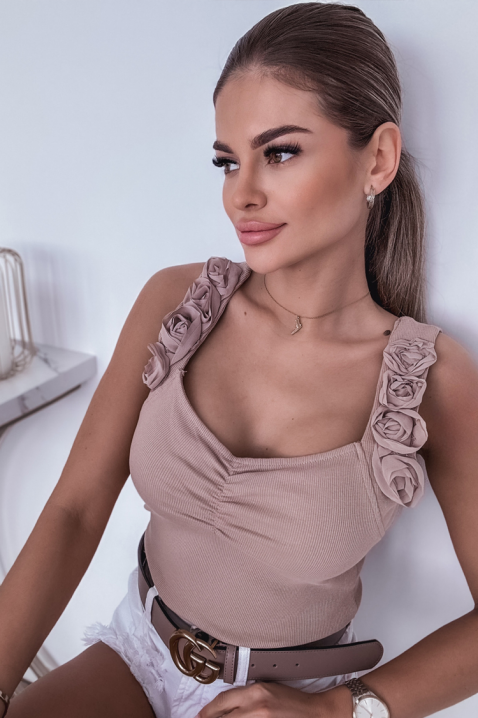 Elegancki bawełniany top damski z efektownymi ramiączkami KALYA BEIGE, Kolor :  beżowy, IVET.PL - Modna odzież