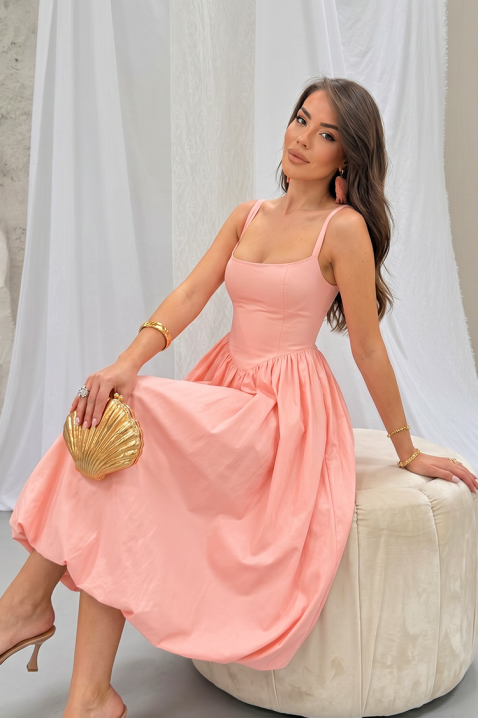 Bawełniana sukienka midi o obszernym kroju i eleganckich liniach AVALIA PEACH, Kolor : brzoskwiniowy, IVET.PL - Modna odzież