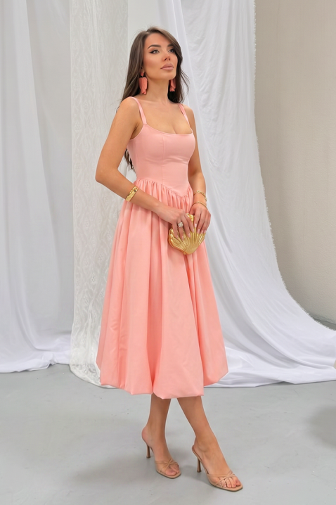 Bawełniana sukienka midi o obszernym kroju i eleganckich liniach AVALIA PEACH, Kolor : brzoskwiniowy, IVET.PL - Modna odzież
