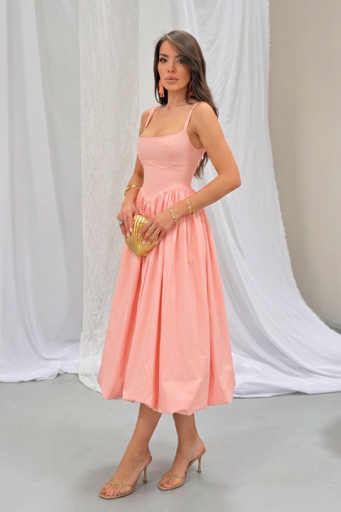 Bawełniana sukienka midi o obszernym kroju i eleganckich liniach AVALIA PEACH, Kolor : brzoskwiniowy, IVET.PL - Modna odzież