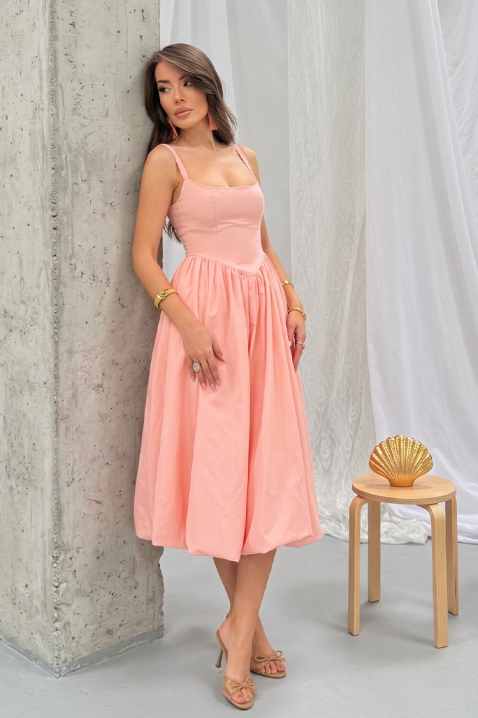 Bawełniana sukienka midi o obszernym kroju i eleganckich liniach AVALIA PEACH, Kolor : brzoskwiniowy, IVET.PL - Modna odzież