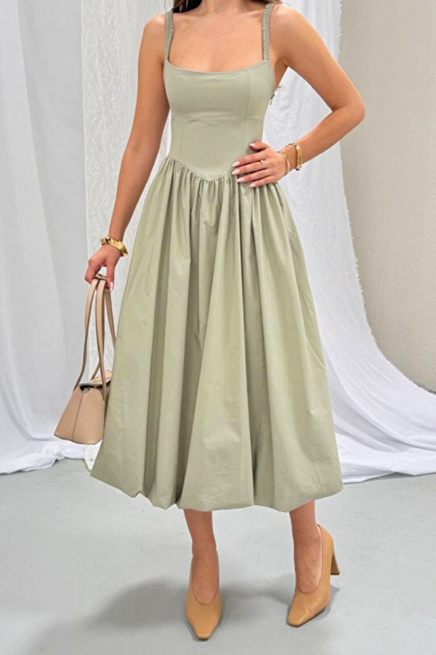 Bawełniana sukienka midi o obszernym kroju i eleganckich liniach AVALIA GREEN, Kolor : zielony, IVET.PL - Modna odzież