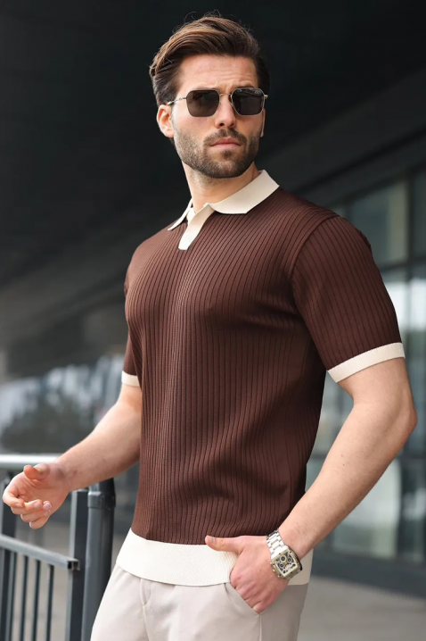 Polo męskie RONELMO BROWN, Kolor : brązowy, IVET.PL - Modna odzież